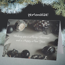 Cartão De Festividades Vintage Enfeites de natal pretos com fita