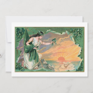 Cartão De Festividades Vintage Erin's Isle Irish Maiden com Shamrocks