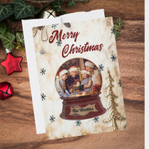 Vintage Family Holiday Photo in Snow Globe