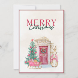 Cartão De Festividades Vintage Farmhouse Pink Script Merry Christmas