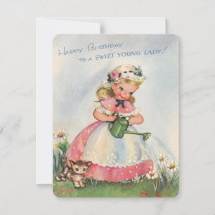Cartão De Festividades Vintage Feliz Aniversário para uma Jovem Doce