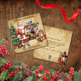 Cartão De Festividades Vintage Feliz Árvore de Natal Santa Claus Dog Dife