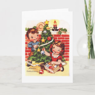 Cartão De Festividades Vintage Feliz Natal dos anos 40