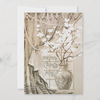 Cartão De Festividades Vintage Feliz Vaso de Natal das Flores 1865-1899