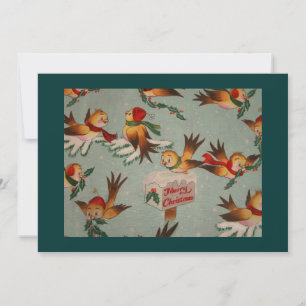Cartão De Festividades Vintage Felry Christmas Birds