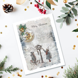Cartão De Festividades Vintage Felry Christmas Birds & Ornament