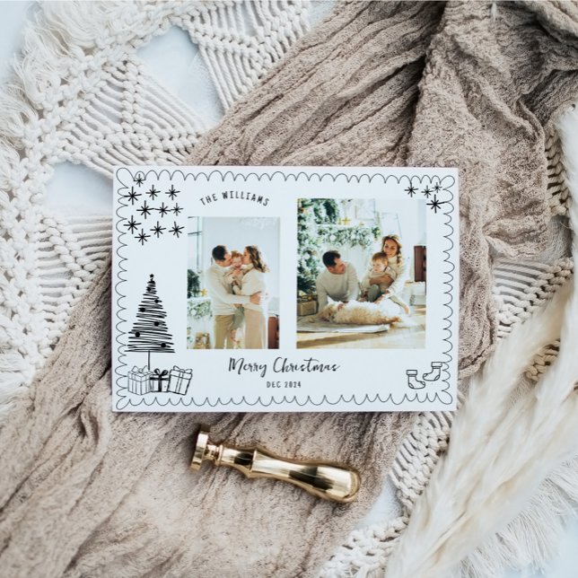 Cartão De Festividades Vintage Felry Christmas Doodle Photo (Criador carregado)