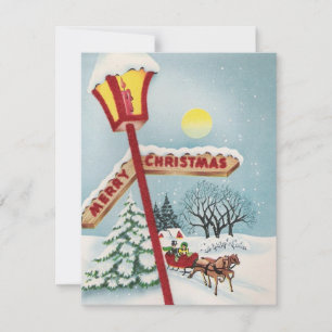 Cartão De Festividades Vintage Felry Christmas Horse Sleigh