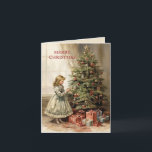 Cartão De Festividades Vintage Felry Christmas Tree Girl Gifts<br><div class="desc">Cartão de cartões de natal dobrado com uma pintura de vintage de uma menina decorando uma árvore de Natal com presentes embrulhados por baixo. O texto diz, "Feliz Natal" mas é personalizável para sua própria saudação. Personalizado no verso com sua mensagem e seu nome. Entre em contato comigo para obter...</div>