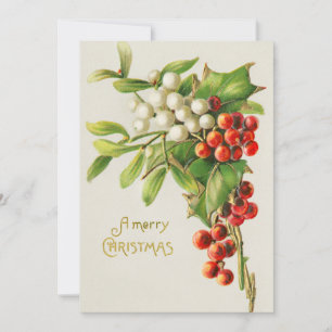 Cartão De Festividades Vintage Felry Natal Red & White Holly Berries
