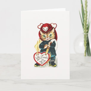 Cartão De Festividades Vintage Firefighter Cat Valentine