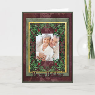 Cartão De Festividades Vintage Floral Photo Holiday Personalize Saudação