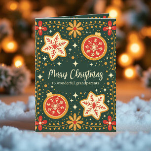 Cartão De Festividades Vintage Folk Art Cookies and Ornaments Natal