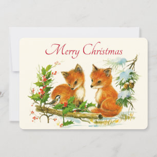 Cartão De Festividades Vintage Foxes Retro Natal Cena de Inverno