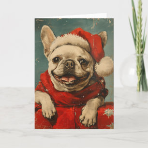 Cartão De Festividades Vintage francês Bulldog personalizado no Natal