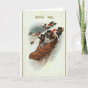 Cartão De Festividades Vintage French Cats Christmas Greeting Card
