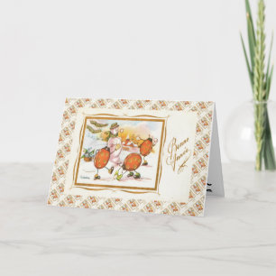 Cartão De Festividades Vintage French Christmas, Snowman and the ladybugs