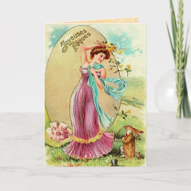 Cartão De Festividades Vintage French Easter Bunny Card (Frente)