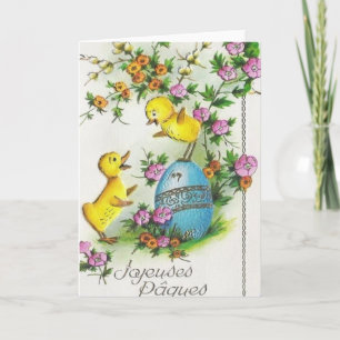 Cartão De Festividades Vintage French Joyeuses Pâques Easter Card
