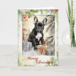 Cartão De Festividades Vintage Frenchie Christmas
