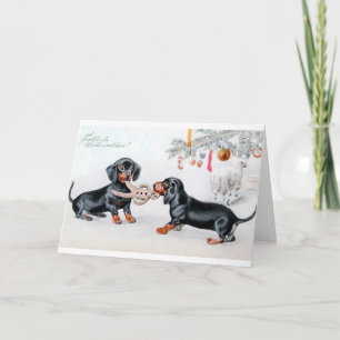 Cartão De Festividades Vintage German Dachshund Christmas Card