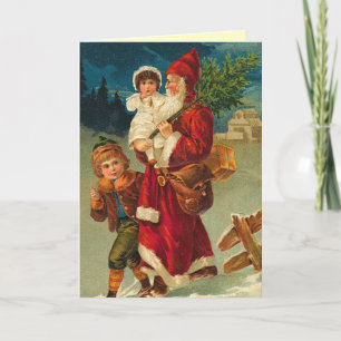 Cartão De Festividades Vintage German Santa Christmas Card