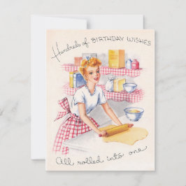 Cartão De Festividades Vintage Girl 100 Birthday quer cozinhar