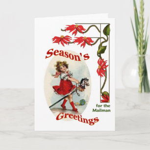 Cartão De Festividades Vintage Girl Seasons Greetings for Mailman