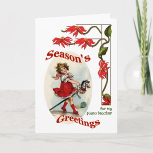 Cartão De Festividades Vintage Girl Seasons Saudações para Professora Pia