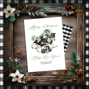 Cartão De Festividades Vintage Green and Black Sleigh Packages Natal