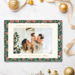 Cartão De Festividades Vintage Green Floral Mudou Duas Fotografias No Nat<br><div class="desc">Vintage Green Floral Mudou Duas Fotografias Férias Cartão De Natal</div>