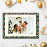 Cartão De Festividades Vintage Green Floral Mudou Duas Fotografias No Nat<br><div class="desc">Vintage Green Floral Mudou Duas Fotografias Férias Cartão De Natal</div>