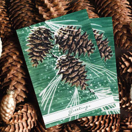 Cartão De Festividades Vintage Green Pine Cone Forest Saudações