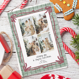 Cartão De Festividades Vintage Green Plaid Christmas Photo Card