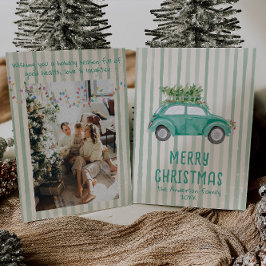 Cartão De Festividades Vintage Green Quirky Mão Desenhada Árvore De Carro