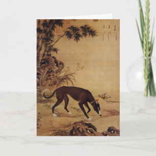 Cartão De Festividades Vintage Greyhound Preto e Flores Cor-de-Rosa