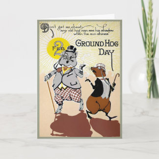 Cartão De Festividades Vintage Groundhog Day com Placa de Porco