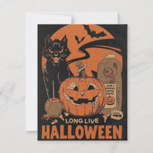Cartão De Festividades Vintage Halloween Pumpkin Black Cat