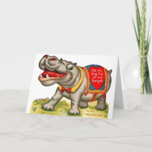 Cartão De Festividades Vintage Hippo Valentine's Day Card