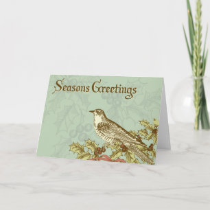Cartão De Festividades Vintage holiday card with a bird