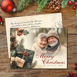 Cartão De Festividades Vintage Holly Berries Beige Foto de Natal