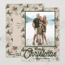 Vintage Holly Berries Feliz Foto de Natal