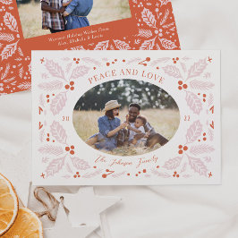 Cartão De Festividades Vintage Holly Berries - Foto Oval | Rosa Vermelho 