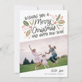 Cartão De Festividades Vintage Holly Bright Typografia Foto de Natal