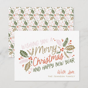 Cartão De Festividades Vintage Holly Bright Typografia Natal