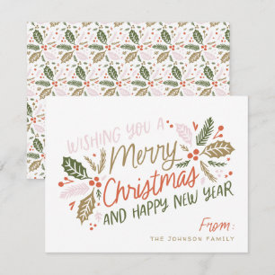 Cartão De Festividades Vintage Holly Bright Typografia Natal