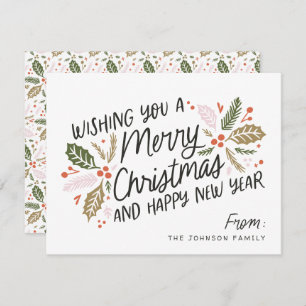 Cartão De Festividades Vintage Holly Bright Typografia Natal