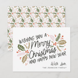 Cartão De Festividades Vintage Holly Bright Typografia Natal Sem Foto
