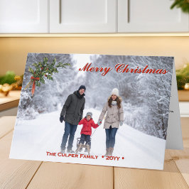 Cartão De Festividades Vintage Holly | Custom Folded Christmas Photo Card