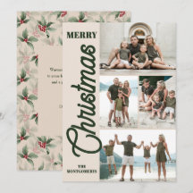 Vintage Holly e Berries Feliz Foto de Natal